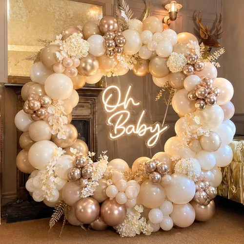 Miniatura 5 de Paquete de 60 globos de 12 pulgadas con temática de arena blanca, globos beige cromado, metálico, champán, piel y crema neutro, decoraciones