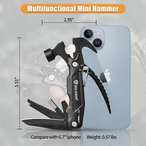 Miniatura 3 de Regalos para hombres, martillo multiherramienta 15 en 1, accesorios de campamento, equipo de supervivencia, regalos de San Valentín, ideas únicas