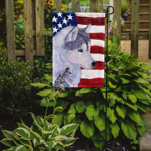 Miniatura 2 de Caroline's Treasures SS4220GF Bandera de Estados Unidos con bandera de jardín de Husky Siberiano, bandera decorativa para patio exterior, patio