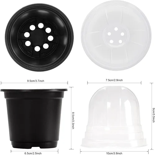 Miniatura 5 de MIXC Macetas para vivero con cúpula de humedad, maceta de plástico transparente suave de 4 pulgadas, macetas para plantar, macetas pequeñas bandejas
