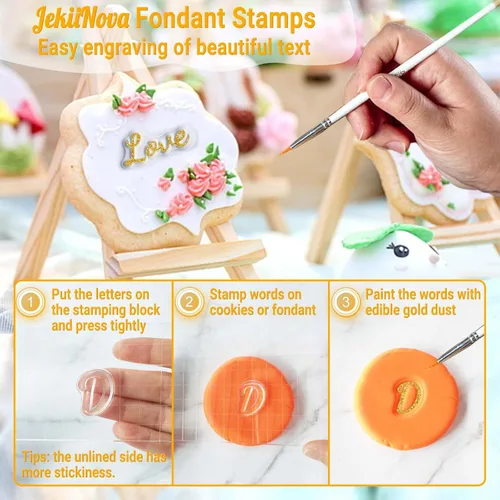 Miniatura 2 de 4 PCS Herramienta de Sellos de Pastel del Alfabeto para Galletas de Fondant, Bonita Escritura a Mano, Sello de Letras de Fondant de Grado Escritura