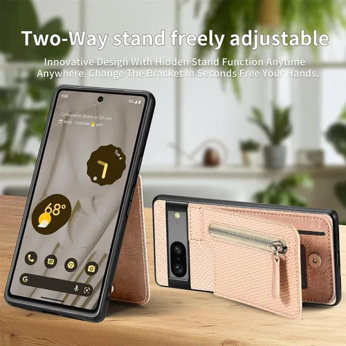 Miniatura 4 de LEMAXELERS Funda tipo cartera con cremallera y tarjetero para Google Pixel 7 Pro, piel sintética plegable con función atril magnético, cierre