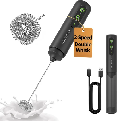 Miniatura 17 de CIRCLE JOY Espumador de leche recargable de mano, cabezal de batidor de doble bobina, espumador de café eléctrico, varilla espumadora de mano