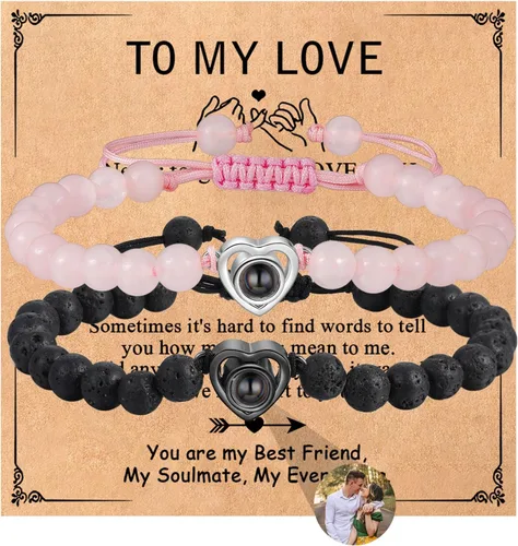 ROSI - Pulseras personalizadas a juego para parejas con imagen en el interior para hombres y mujeres, pulsera personalizada con fotos, aniversario