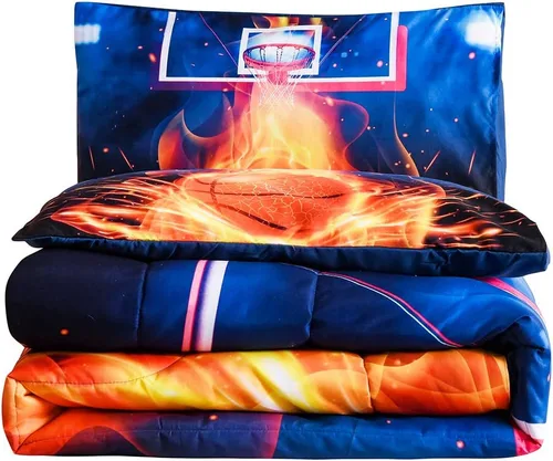 Miniatura 9 de Btargot Juego de edredón de baloncesto para cancha de fuego, tamaño individual para niños y adolescentes, impresión de juegos de deportes de pelota