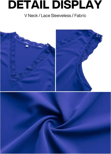 Miniatura 132 de VIISHOW - Camiseta sin mangas, sexy, con cuello en V y bordes de encaje para mujer, camisola de vestir, camisas de gasa, sin mangas, casuales
