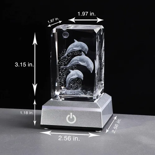 Miniatura 2 de Regalos de delfines de cristal grabados con láser 3D de Qianwei para mujeres y hombres, figuras de vidrio de delfines para decoración de habitación