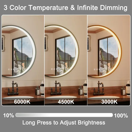 Miniatura 4 de Espejo de baño LED redondo Bluetooth dual de 20 pulgadas con antivaho Black Frame Circle Vanity Mirror with Lights, 3000K/4500K/6000K, Adjustable