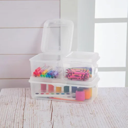 Miniatura 8 de Sterilite FlipTop, contenedor de almacenamiento pequeño apilable con tapa con bisagras, contenedor de plástico para organizar el escritorio