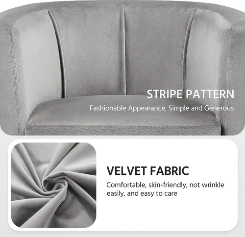 Miniatura 5 de Topeakmart Silla de club de terciopelo, estilo elegante, sillón tapizado para sala de estar, recepción, dormitorio, gris
