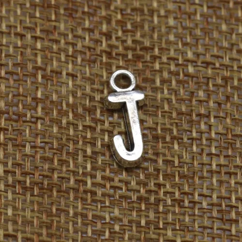 Miniatura 4 de 50 dijes de aleación con dije del alfabeto inglés J para hacer joyas, accesorios para hacer joyas, collar con inicial j para pulsera (plata antigua)