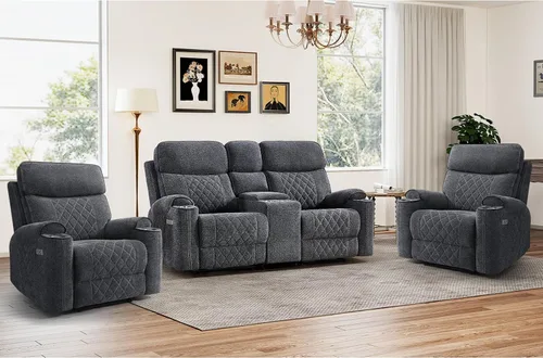 Miniatura 39 de HAOMARKETS Silla reclinable eléctrica para adultos con puerto USB, sofás reclinables eléctricos de tela suave con portavasos de metal, sillas
