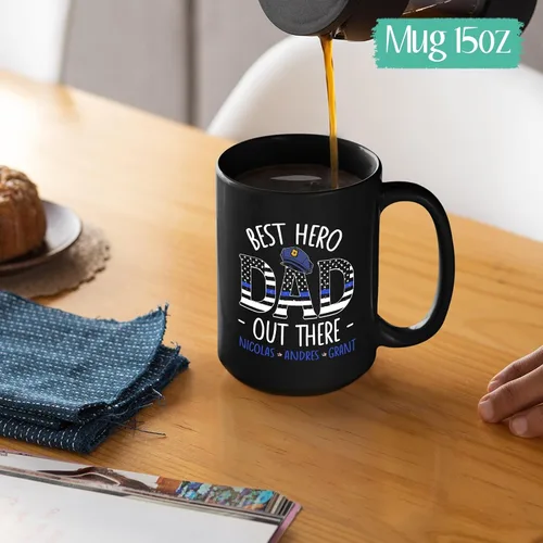 Miniatura 6 de Taza de café con texto en inglés "Best Hero Dad Out There", taza de té de felicitación personalizada para policía, regalo de policía de un compañero