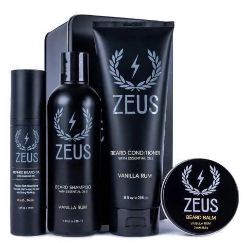 Miniatura 8 de ZEUS Kit de cuidado diario de la barba para hombres, champú para barba, acondicionador, aceite refinado y bálsamo de peinado, suaviza, hidrata, doma