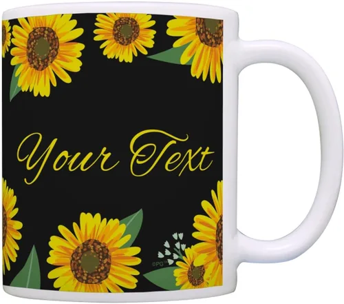 Personalized Gifts Taza floral amarilla su texto personalizado taza de café taza de café de cerámica taza de té de cerámica 11oz