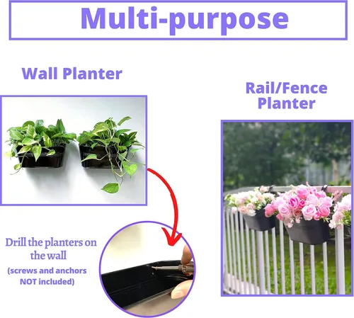Miniatura 4 de LaLaGreen Macetas Colgantes para Barandilla Exterior para Plantas (Paquete de 4, 11.2 Pulgadas) Macetas Colgantes de Flores de Hierro Metal Negro
