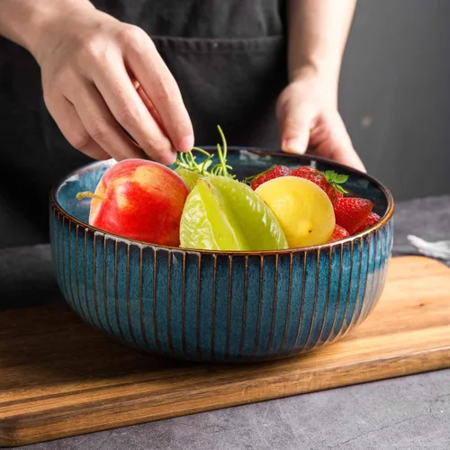 Miniatura 2 de CSYY Ensaladera de 66 onzas, 8 pulgadas, cuencos de sopa grandes, cuenco redondo de porcelana azul decorativo para ensalada, papas fritas, cereales