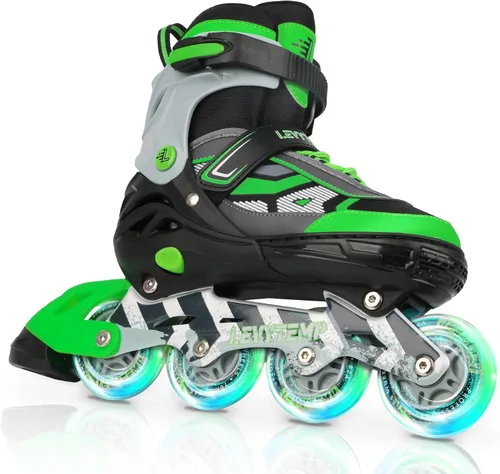 Patines en línea ajustables para niños y adultos, patines al aire libre para principiantes con todas las ruedas iluminadas para niñas, niños, Verde