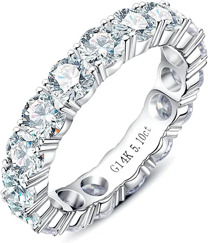 Anillo de eternidad de moissanita, 4.5-5 quilates de color D cultivado en laboratorio, diamante creado en laboratorio de oro blanco sólido de 14