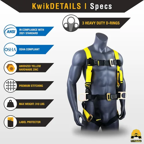 Miniatura 2 de KwikSafety - Charlotte, NC - HURRICANE Safety Harness [3 D-RINGS, BACK SUPPORT] ANSI Tested OSHA Compliant
