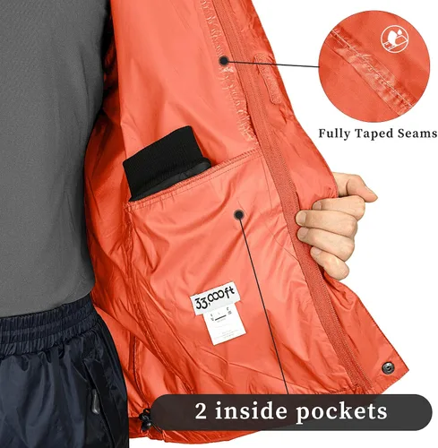 Miniatura 111 de 33,000ft - Chaqueta de lluvia impermeable y plegable para hombre, ligera, con capucha, cortavientos ideal para golf o ciclismo