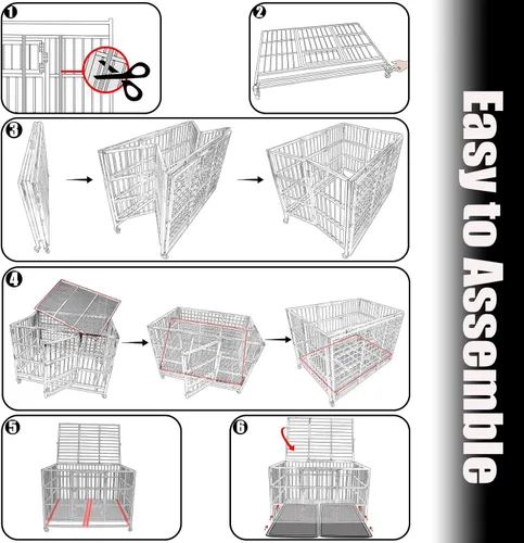 Miniatura 8 de Confote Jaula de metal resistente de 37 pulgadas, jaula para mascotas de alta ansiedad con ruedas bloqueables y puertas dobles para perros pequeños
