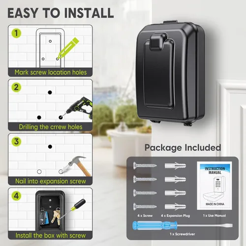 Miniatura 7 de BKNOOU Caja de bloqueo de llave resistente e impermeable para exteriores, caja de bloqueo de pared de gran capacidad para llaves con código, caja