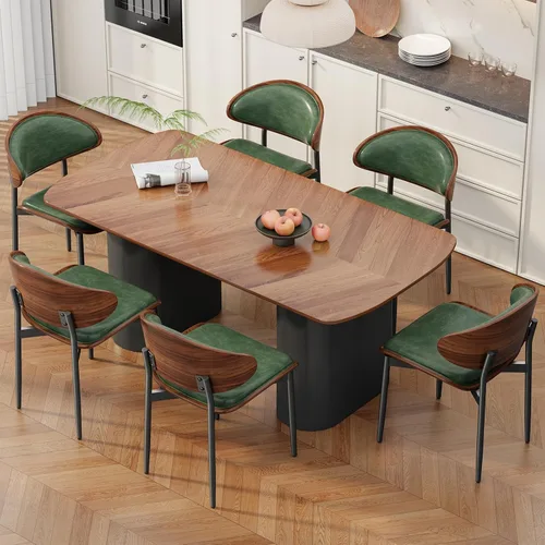 Miniatura 25 de REONEY - Juego de 4 sillas de comedor, modernas de mediados de siglo, tapizadas en piel sintética PU con respaldo de madera curvada de nogal y patas