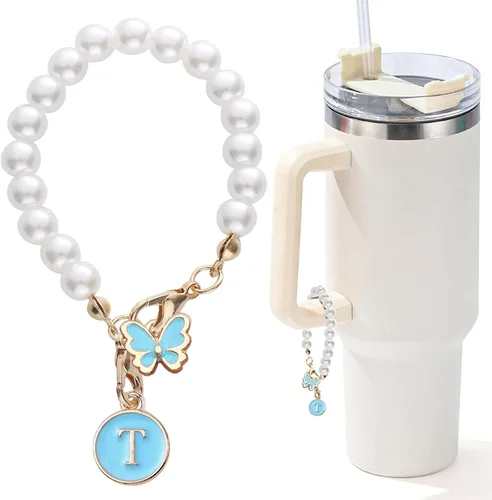 Miniatura 43 de Encanto de letra para Copa Stanley, accesorios de cadena de perlas, encantos de iniciales de Copa Stanley para asa, decoración de botella de agua