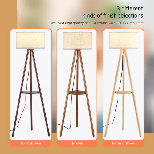 Miniatura 8 de Lámpara de pie con trípode de madera Baobab Tree Park BTP para sala de estar, bombilla LED de 3 temperaturas de color incluida, lámpara de pie