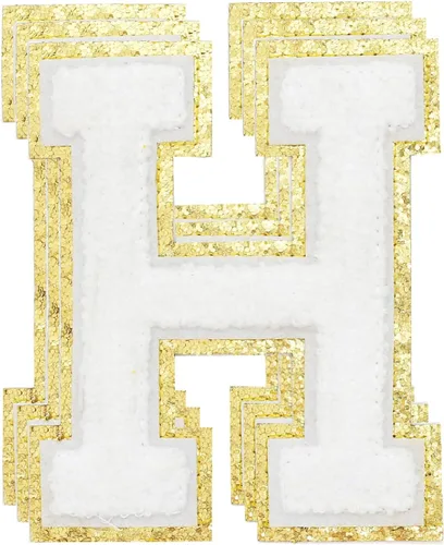 Miniatura 179 de 3 parches de números de chenilla negra, tamaño grande de 4-1/2" parches de números para planchar, parches universitarios para ropa, 8" Borde oro rosa