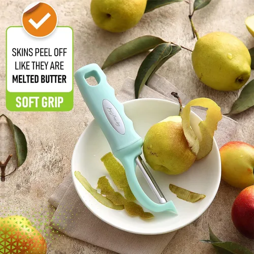 Miniatura 4 de Spring Chef Pelador de verduras giratorio de alta calidad, mango de agarre suave y cuchillas de acero inoxidable ultra afiladas; perfecto para Menta