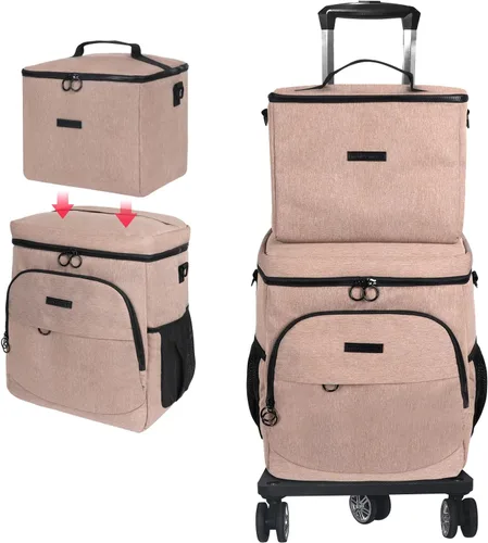 Miniatura 9 de Hielera suave con ruedas – Doble capa con bolsa de almuerzo plegable enfriador, grandes bolsas de hielo portátiles extraíbles a prueba de fugas