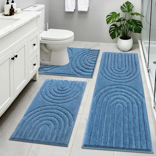 Miniatura 20 de Juego de alfombras de baño HEBE de 5 piezas, tapetes de baño absorbentes y suaves para baño, juego de tapetes de baño lavables a máquina