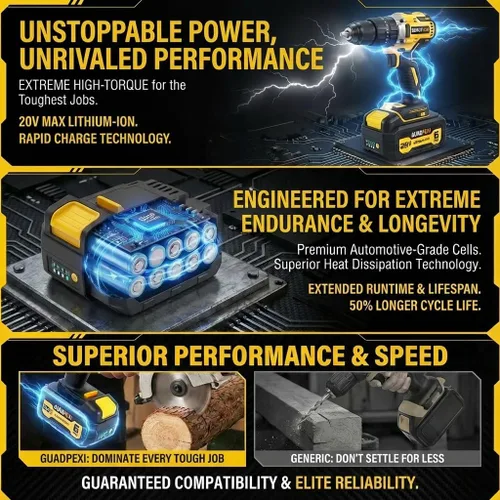Miniatura 4 de Reemplazo de batería de alta capacidad de 20V 6.0Ah para herramientas DeWalt 20V Max, paquete de 2 iones de litio de grado A, compatible
