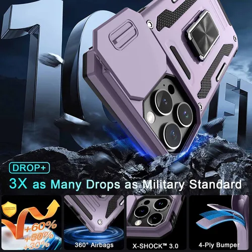 Miniatura 138 de DEERLAMN Funda para iPhone Xs Max con funda deslizante para cámara + protector de pantalla, soporte giratorio de anillo de grado militar a prueba