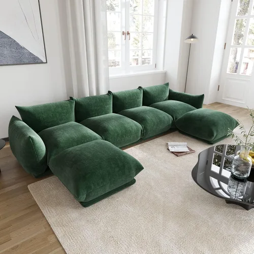 Miniatura 25 de WJShome - Sofá seccional modular, sofá de chenilla de 264 cm de lana minimalista, sofá convertible de 3 plazas, sofá de sala de estar ancho