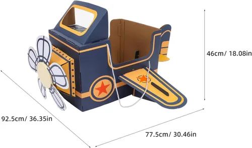Miniatura 2 de Avión de cartón portátil para niños: disfraz de avión para niños, avión de papel DIY con ventilador giratorio, coche de cartón, divertido juego al