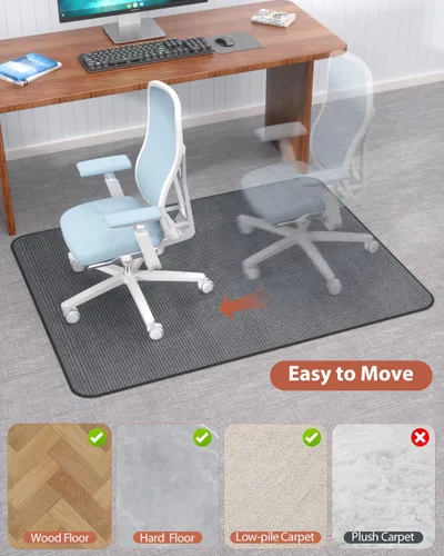 Miniatura 5 de Blvornl Tapete para silla de oficina para suelo de madera dura y alfombra de pelo bajo, superficie de pana de 47 x 60 pulgadas, tapete protector