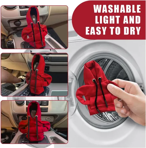 Miniatura 5 de JOYCOURT 2 fundas para palanca de cambios de automóvil, sudadera con capucha cálida y a la moda, perilla de cambio de automóvil, decoración de rojo