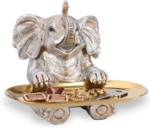 Miniatura 9 de Estatua de Elefante Dorado para Acentos de Decoración del Hogar Sala de Estar Estantería Soporte de TV Oficina. Plato para Baratijas. Regalo