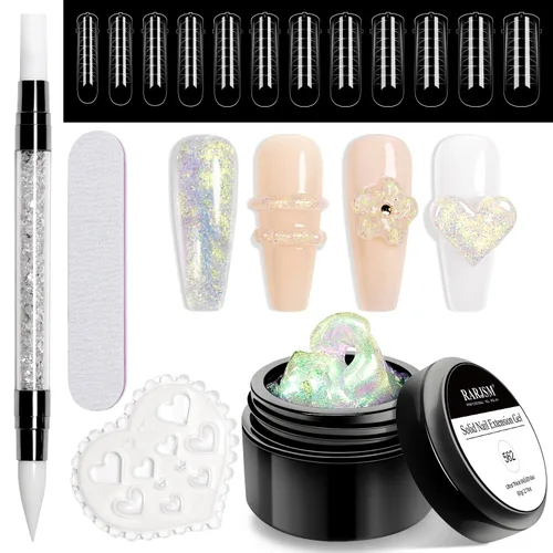 Miniatura 9 de RARJSM Aurora Solid Builder - Gel de uñas no pegajoso para esculpir 3D, gel de extensión de uñas Galaxy Starry Cloud transparente, naranja, rosa