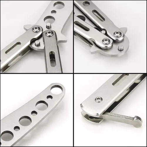 Miniatura 6 de Little World Cuchillo de mariposa – Paquete de 2 cuchillos de mariposa herramienta de práctica de acero de metal – Peine plegable sin afilar