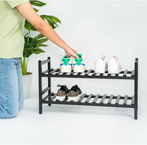 Miniatura 2 de PJ Wood Organizador apilable de madera para almacenamiento de armarios, estantes de entrada, armario escalonado para zapatos, capacidad de 6 pares