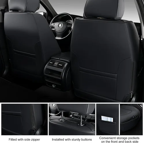 Miniatura 4 de BWTJF Fundas de asiento de automóvil negras juego completo, fundas universales para asientos delanteros y traseros para autos, protectores