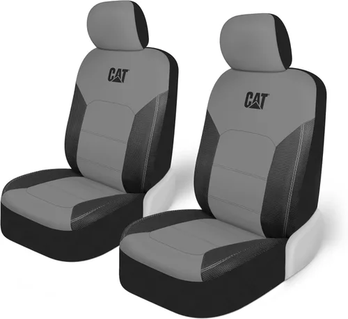 Cat FlexHybrid - Fundas de asiento de automóvil, piel sintética de alta calidad gris + fundas de asiento de malla para autos, camiones, SUV, fundas