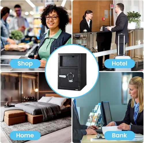 Miniatura 7 de Caja de seguridad de acero con teclado electrónico, depósito digital, caja fuerte para el hogar con sistema de alarma, caja fuerte y caja