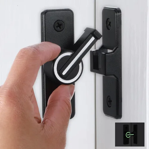 Miniatura 6 de 2 pestillos de puerta de granero de 90 grados, color negro luminoso, cerraduras de puerta corrediza pesada, cerraduras de seguridad para puertas