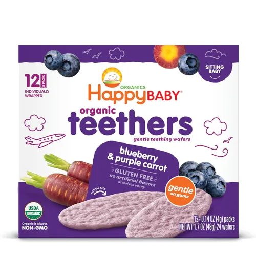 Miniatura 9 de Happy Baby Organics - Bocadillos para bebés, obleas suaves para la dentición, sin gluten y veganas, arándanos y zanahoria morada, 12