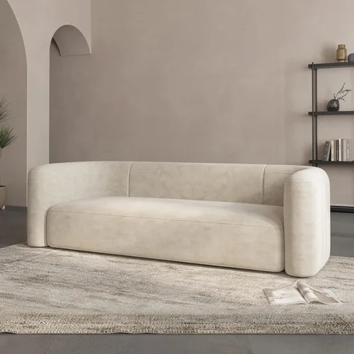 Miniatura 8 de Acanva - Sofá de terciopelo con respaldo curvo moderno y lujoso, sofá cómodo de estilo minimalista para sala de estar o apartamento, 3 plazas, crema